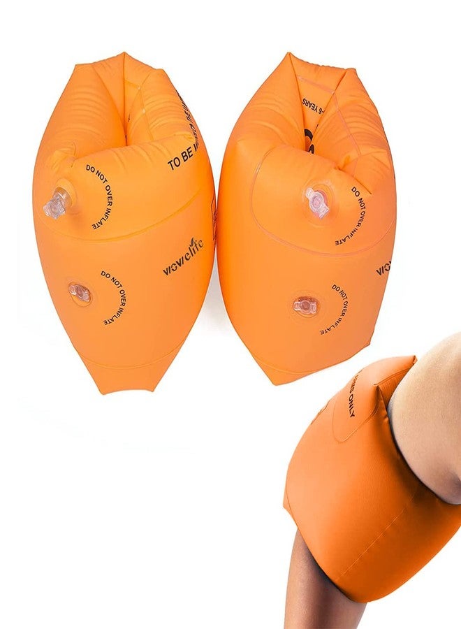 Proberos® Inflatable PVC Float Arm Sleeves Adult Kid Swimming Safe Float Dual Air Bag Design Arm Floats for Swimming Pool, 1 Pair, Orange - Image 1